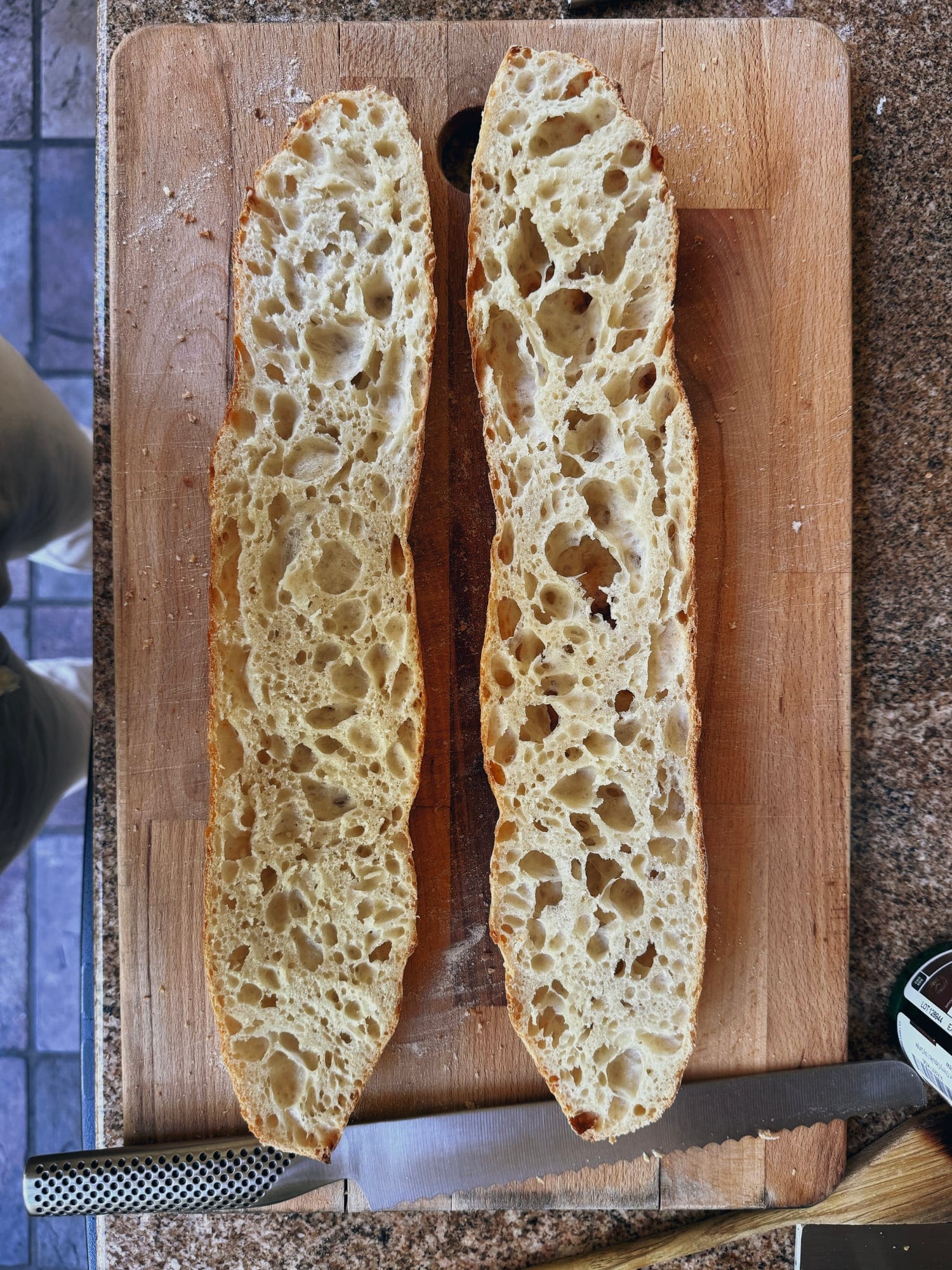 Baguette sliced open